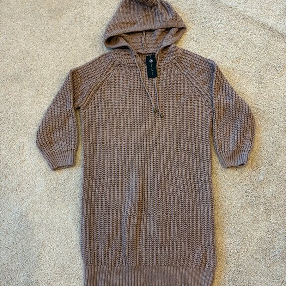 NWT Cozy Knit Drawstring Hoodie Sweater Dress Dusty Pink - Picture 3 of 12